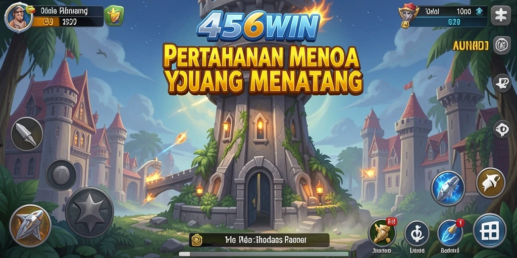 Screenshot gameplay 456WIN menampilkan aksi pertahanan menara yang intens.