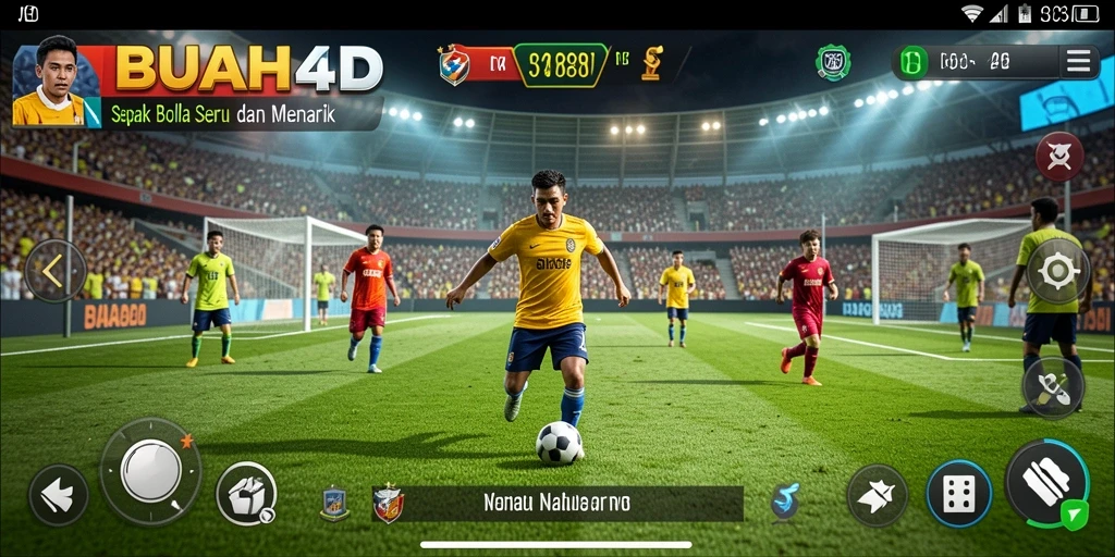 Tangkapan layar gameplay <strong>BUAH4D</strong> yang menunjukkan aksi pertandingan sepak bola yang intens.