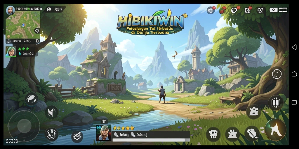 Tangkapan layar gameplay HIBIKIWIN menunjukkan dunia Open World yang kaya dan mendetail.