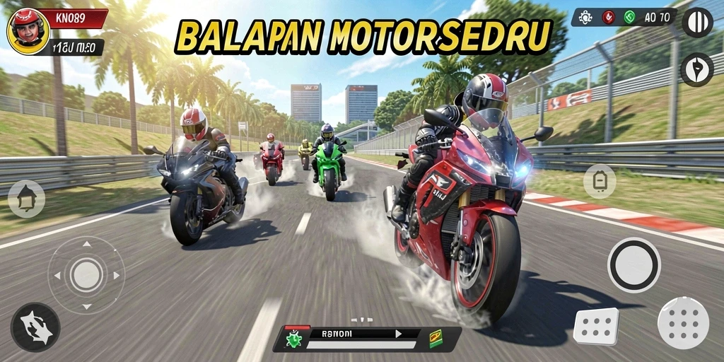 Gameplay mendebarkan dari KNO89 saat bersaing di lintasan balap.
