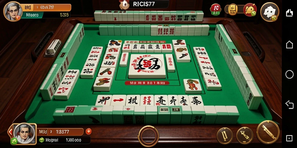 Screenshot gameplay RICIS77 menampilkan suasana permainan Mahjong yang mendebarkan.
