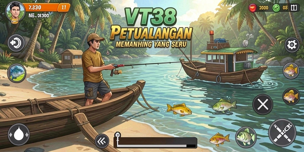 Tampilan gameplay VT38 yang menarik dengan grafik memancing yang realistis.